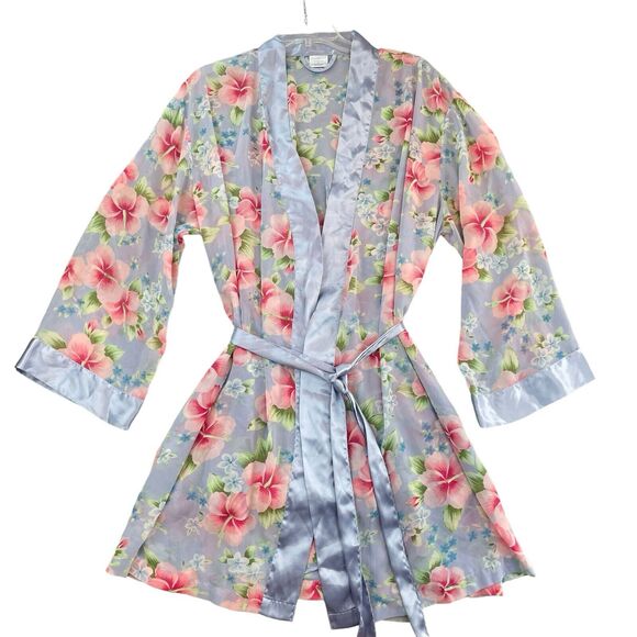 VTG Cabernet Satin Wrap Robe W/ Chemise Nightgown Sz L Floral Silky Romantic - Picture 8 of 14